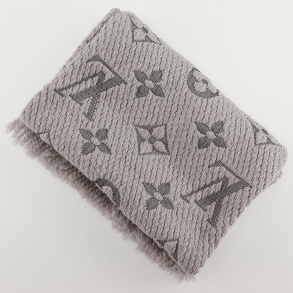 LOUIS VUITTON Grey Wool Scarf M74742 GM1128 Logo - Picture 3 of 5